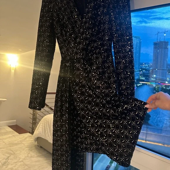 Nadine Merabi Chrissy black dress long sleeve size XS shiny dress - Picture 8 of 9